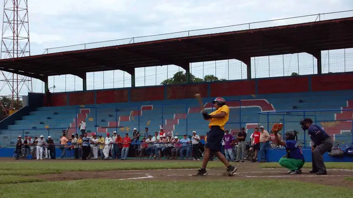 CORNITO, Nicaragua (July 11, 2009) Boatswain's Mate Seaman Miguel Aguiar bats during a baseball game against a team of N